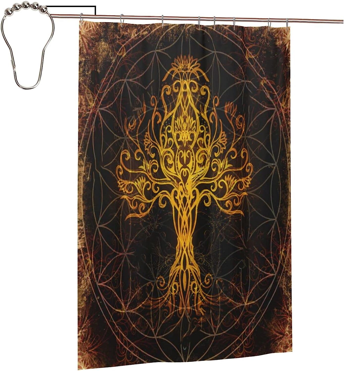 Unique Golden Viking Norse Yggdrasil Tree Life Shower Curtain - Waterproof And Eye-Catching