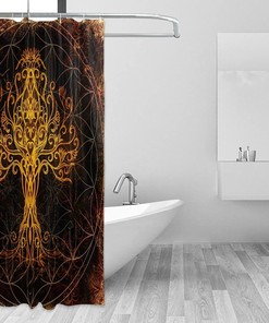 Unique Golden Viking Norse Yggdrasil Tree Life Shower Curtain - Waterproof And Eye-Catching