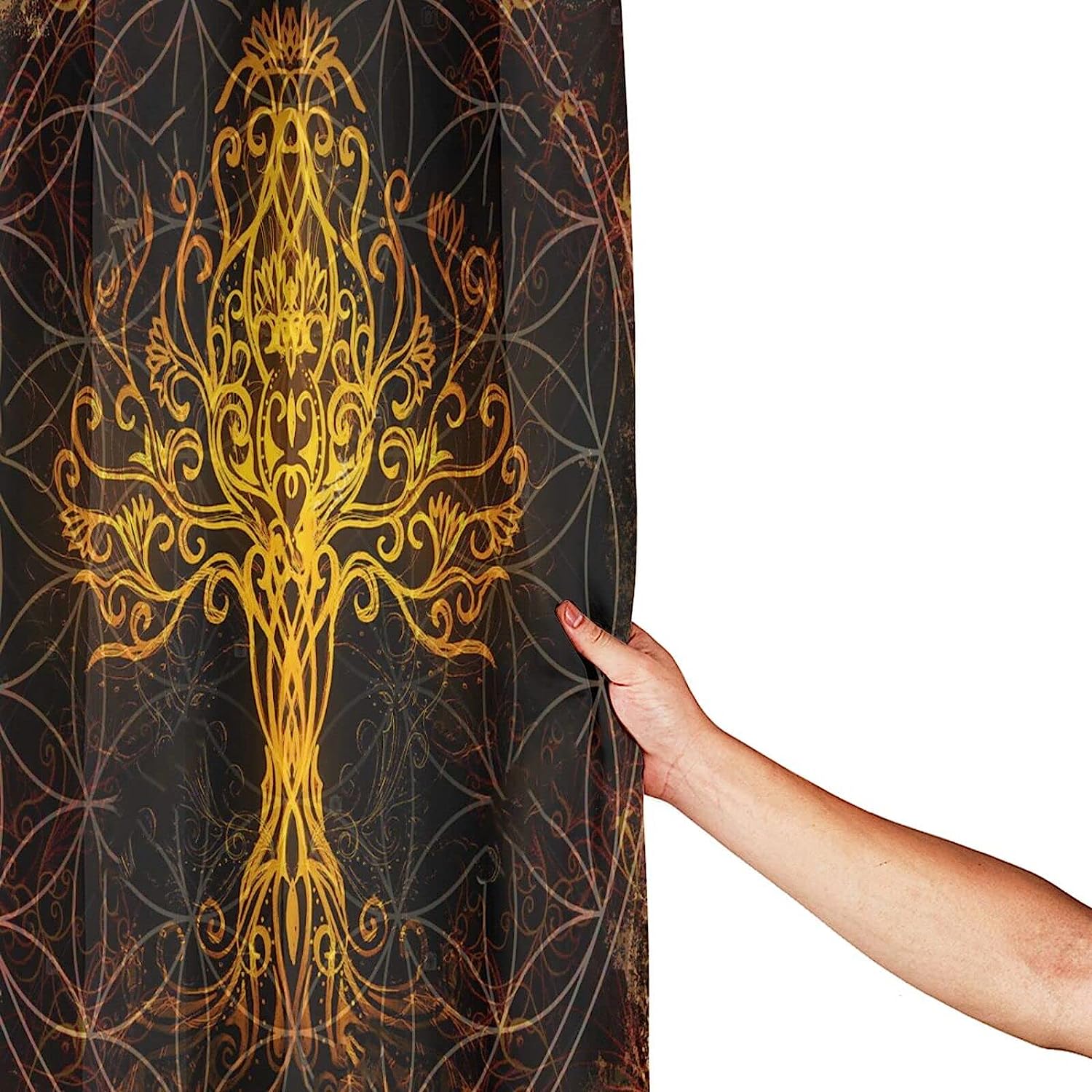 Unique Golden Viking Norse Yggdrasil Tree Life Shower Curtain - Waterproof And Eye-Catching