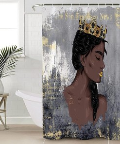 Unique Gray Abstract Art African American Girl Shower Curtain with Golden Paint 
