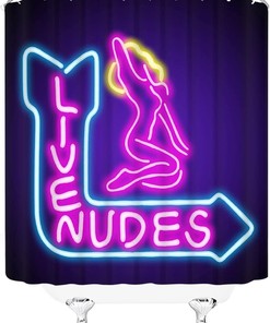 Unique Home Decor Fabric Bath Curtain With Neon Sign Live Nudes Sexy Girl Silhouette Blue Purple Print