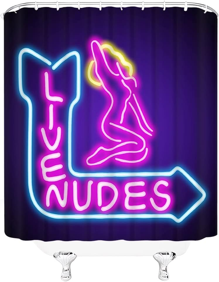 Unique Home Decor Fabric Bath Curtain With Neon Sign Live Nudes Sexy Girl Silhouette Blue Purple Print
