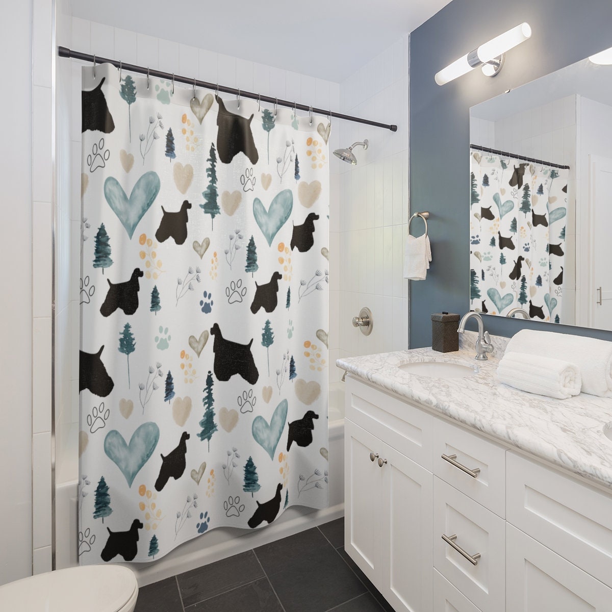 Unique Housewarming Gift Dog Breed Shower Curtain With Blue And White Design For Bathroom Refresh Gifts - Image 2
