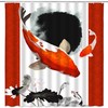 Unique Japanese Asian Art Style Abstract Koi Fish Shower Curtain with Hokusai Great Wave Full Moon