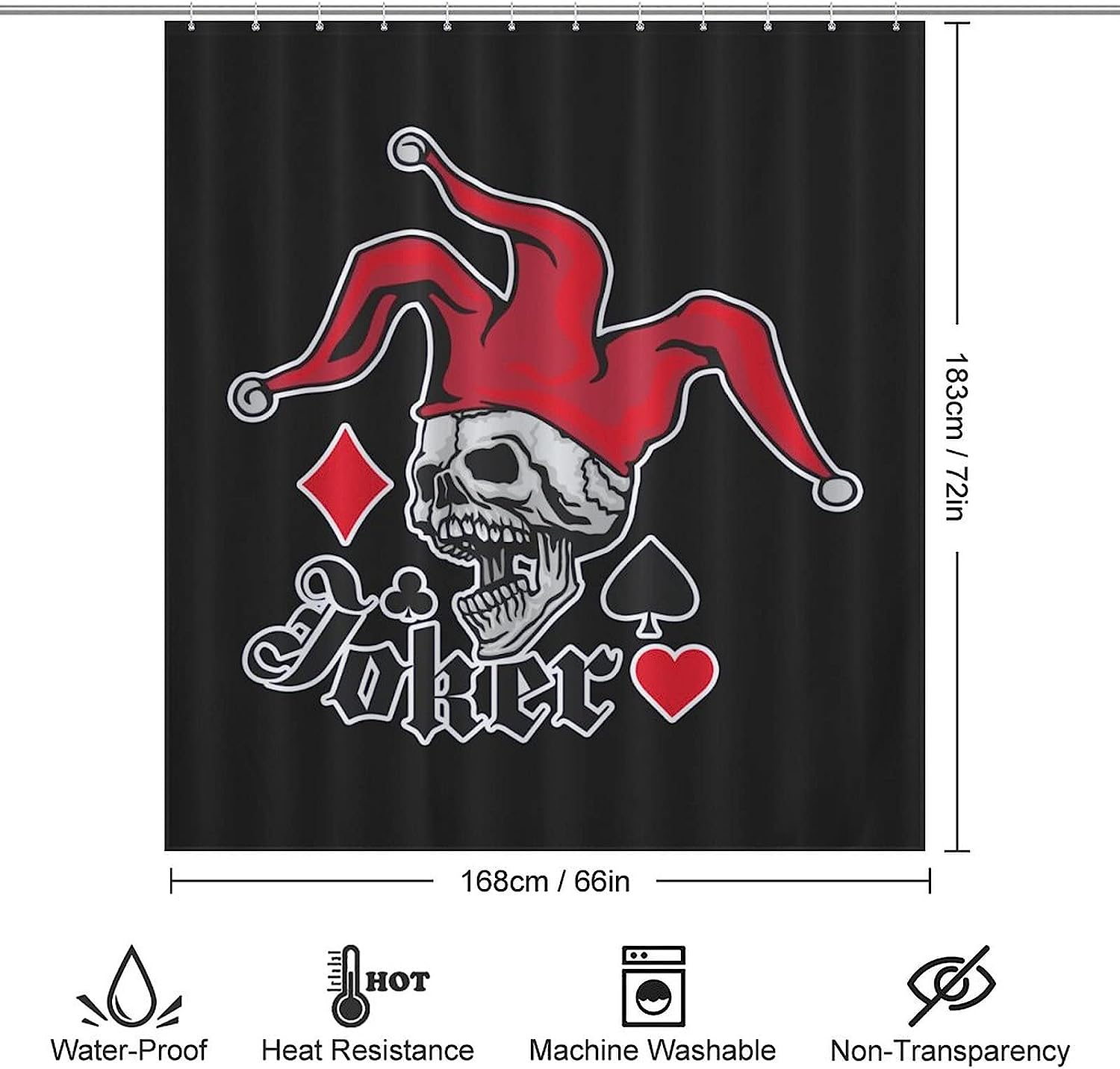 Unique Joker Skull Bathroom Shower Curtain with Durable Washable Fabric