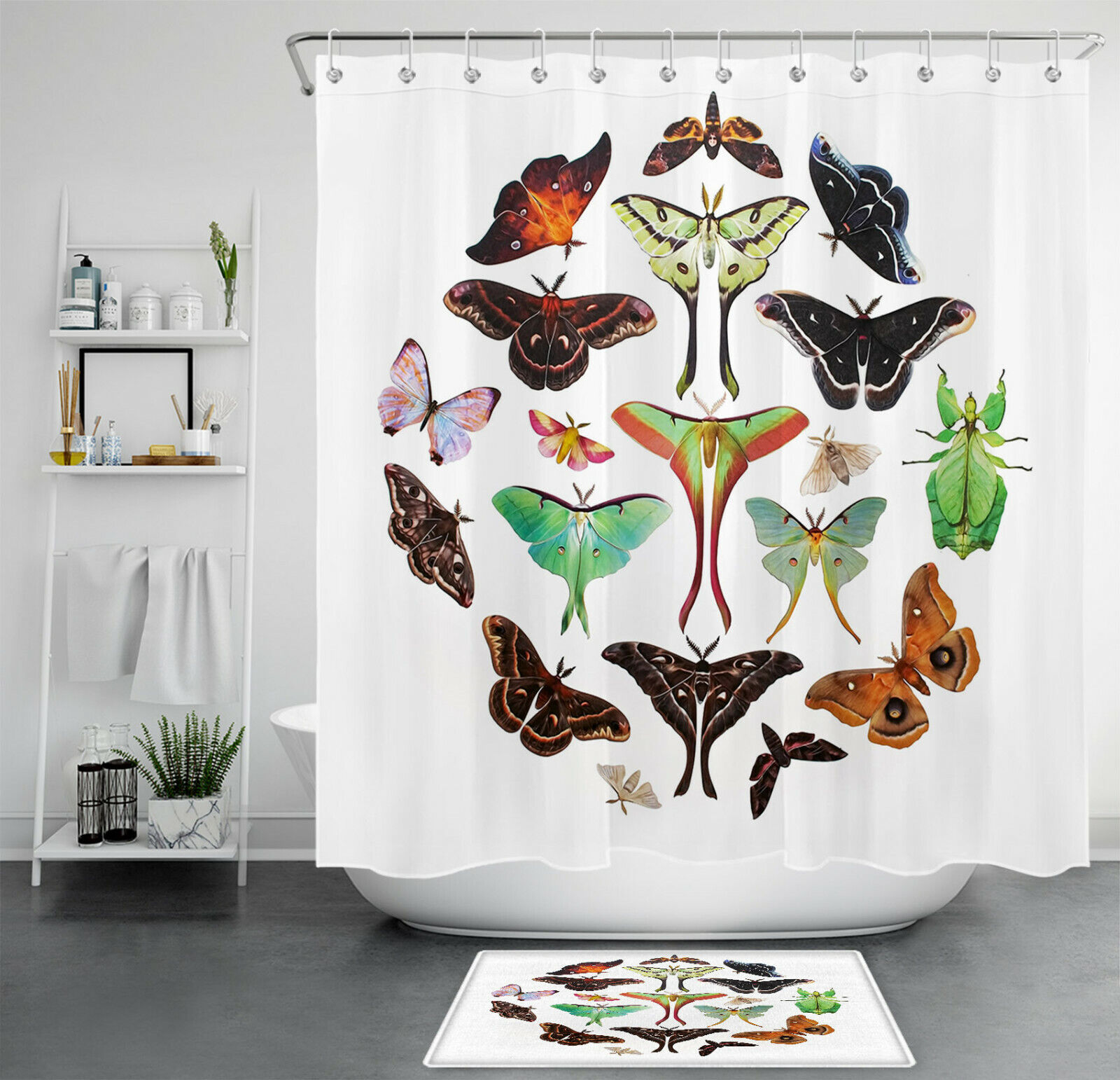 Unique Lepidoptera Insect Shower Curtain For Bathroom Decor