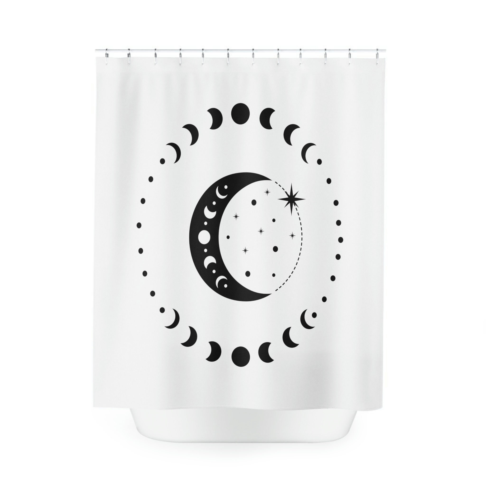 Unique Lunar Phases Printed Shower Curtain - Waterproof And Elegant