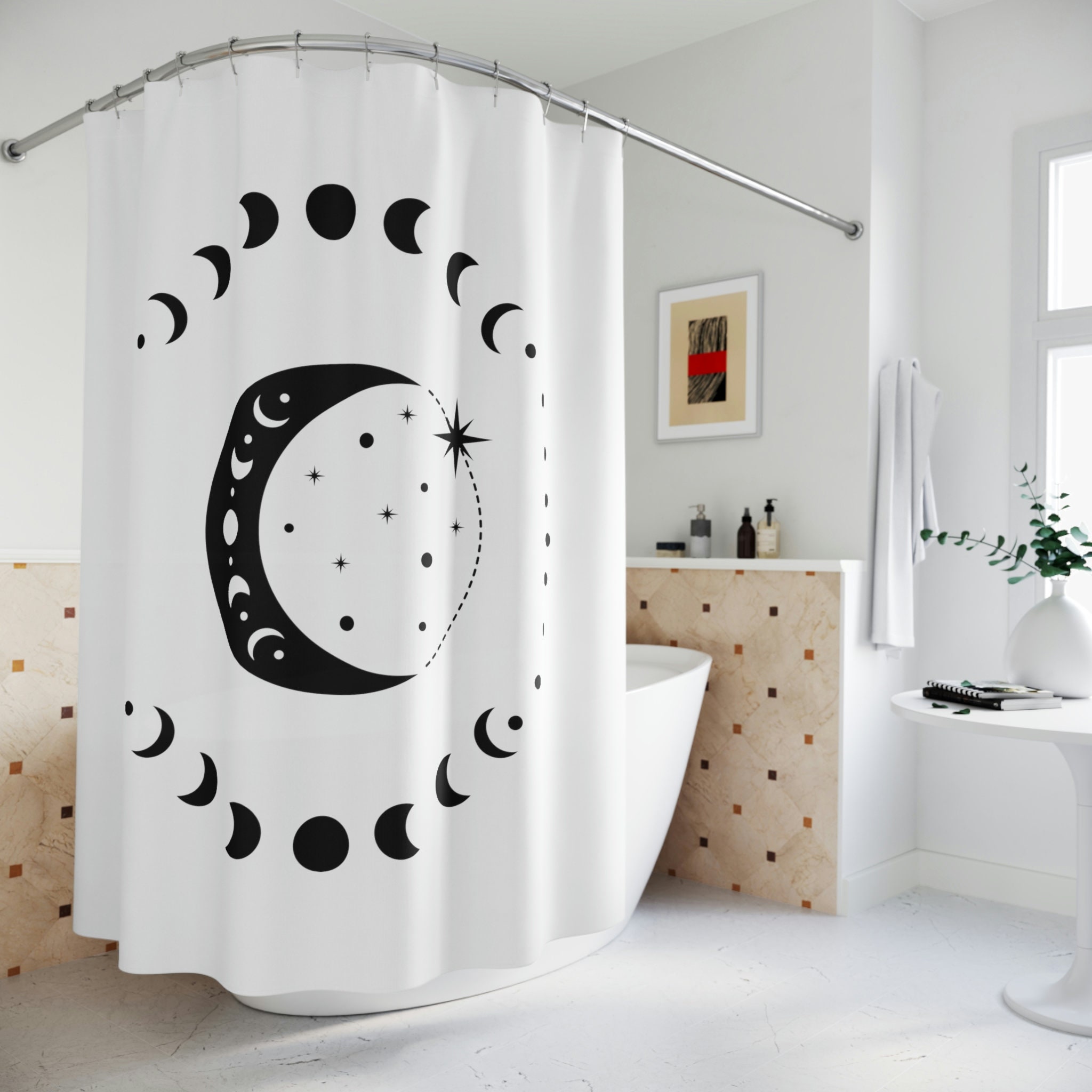 Unique Lunar Phases Printed Shower Curtain - Waterproof And Elegant - Image 3