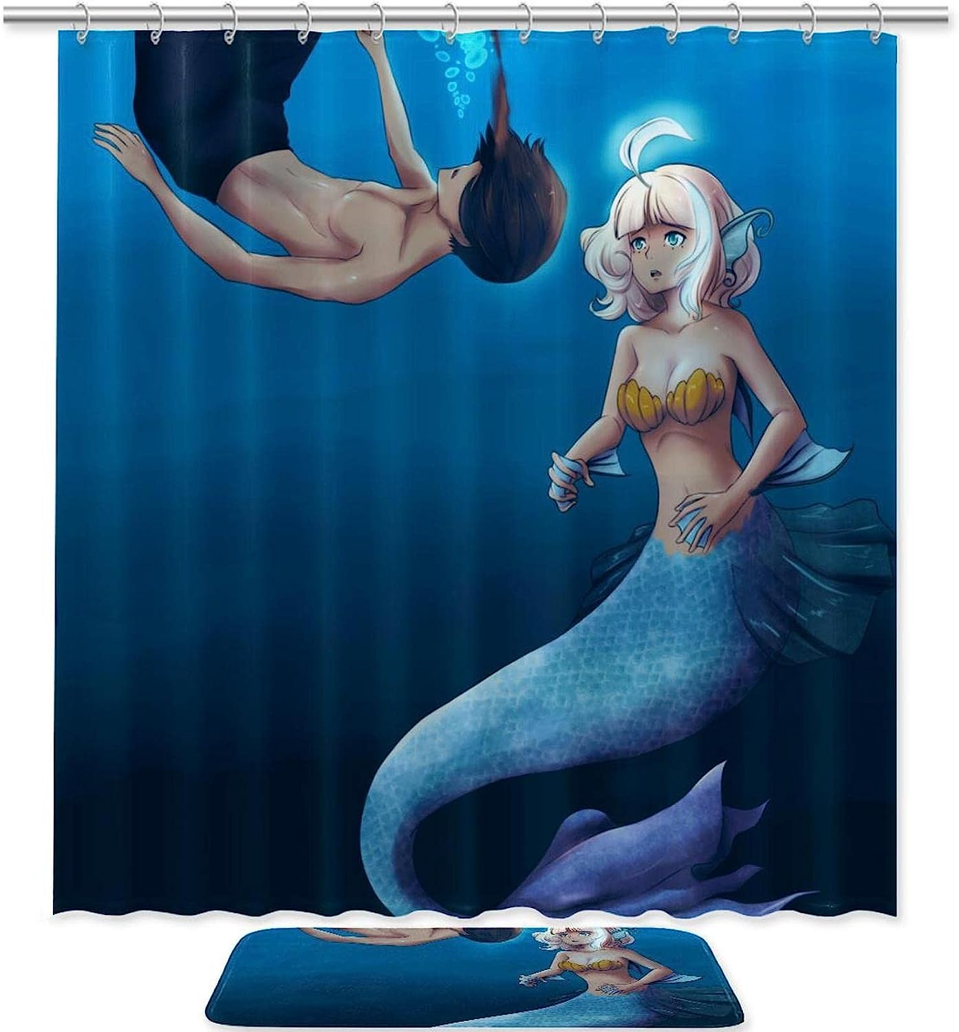 Unique Man and Mermaid Love Shower Curtain for Elegant Bathroom Decor