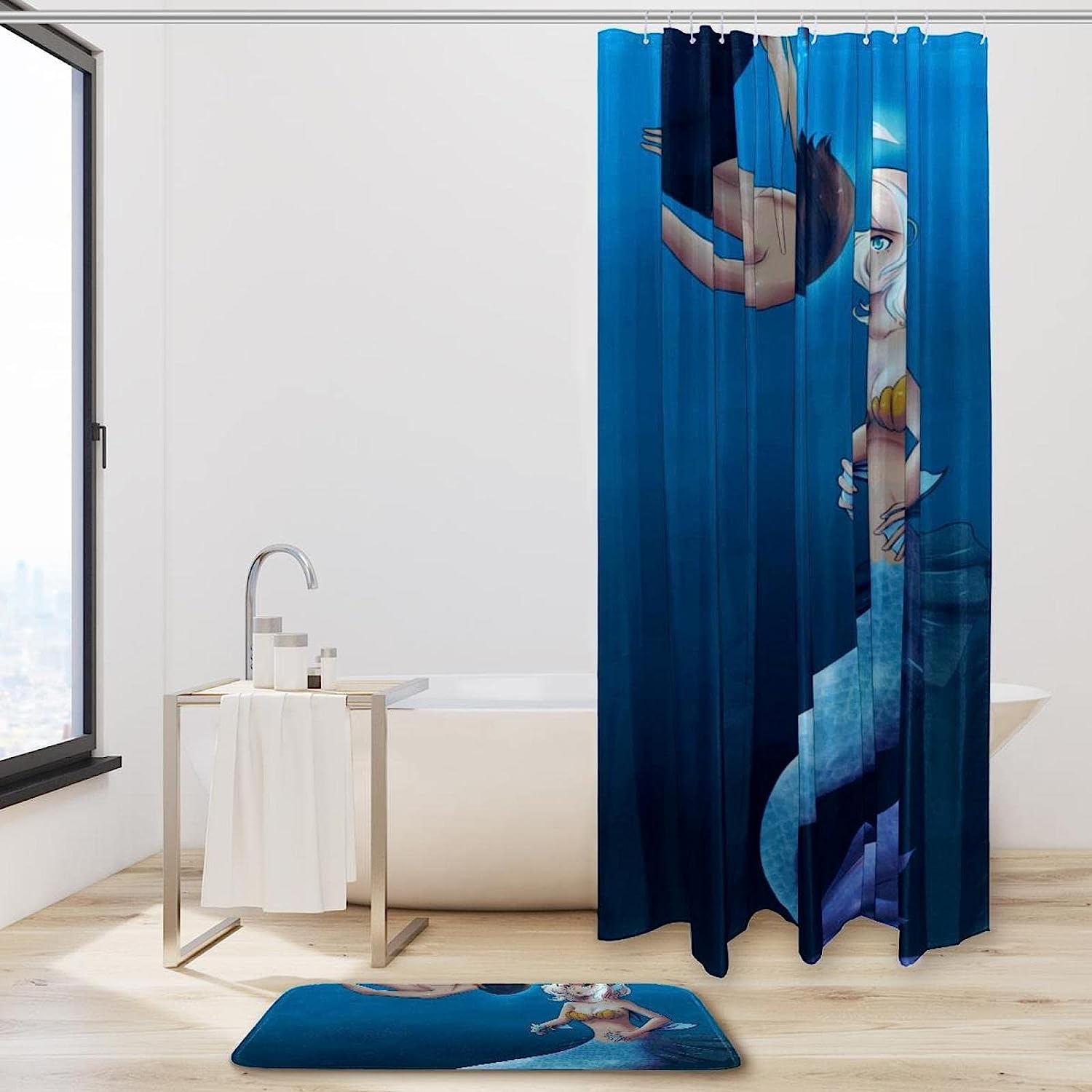 Unique Man and Mermaid Love Shower Curtain for Elegant Bathroom Decor