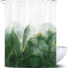Unique Marble Shower Curtain With Ombre Green And Gold Deer Print