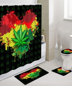 Unique Marijuana Leaf Tricolor Heart Shower Curtain