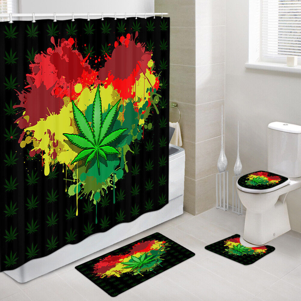 Unique Marijuana Leaf Tricolor Heart Shower Curtain