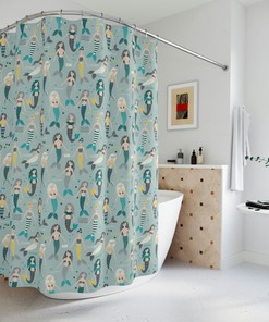 Unique Mermaid Print Shower Curtain- Water Resistant Fabric Bathroom Decor