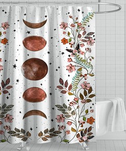 Unique Moon Night Flower Print Shower Curtain Featuring Butterflies And Indian Bath Design