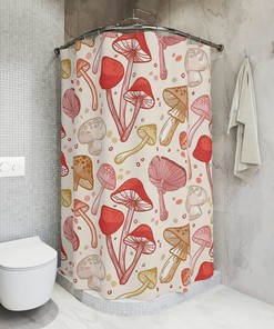 Unique Mushroom Print Shower Curtain - Personalized Retro Aesthetic Spring Decor for College Dorms