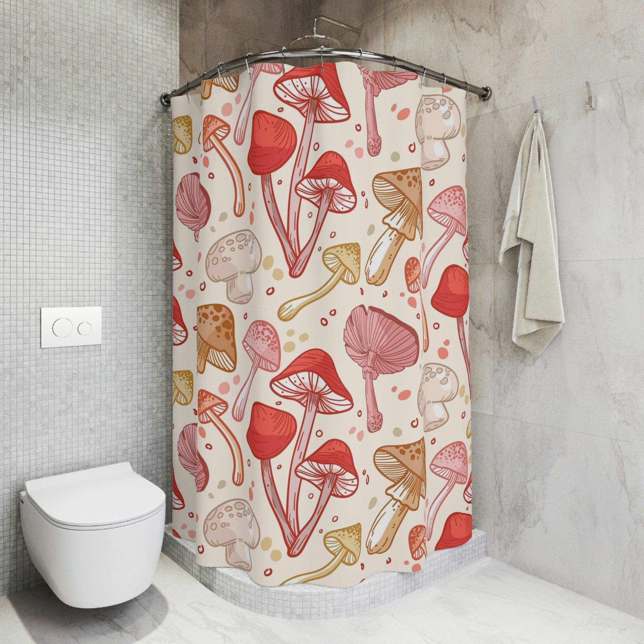 Unique Mushroom Print Shower Curtain - Personalized Retro Aesthetic Spring Decor for College Dorms