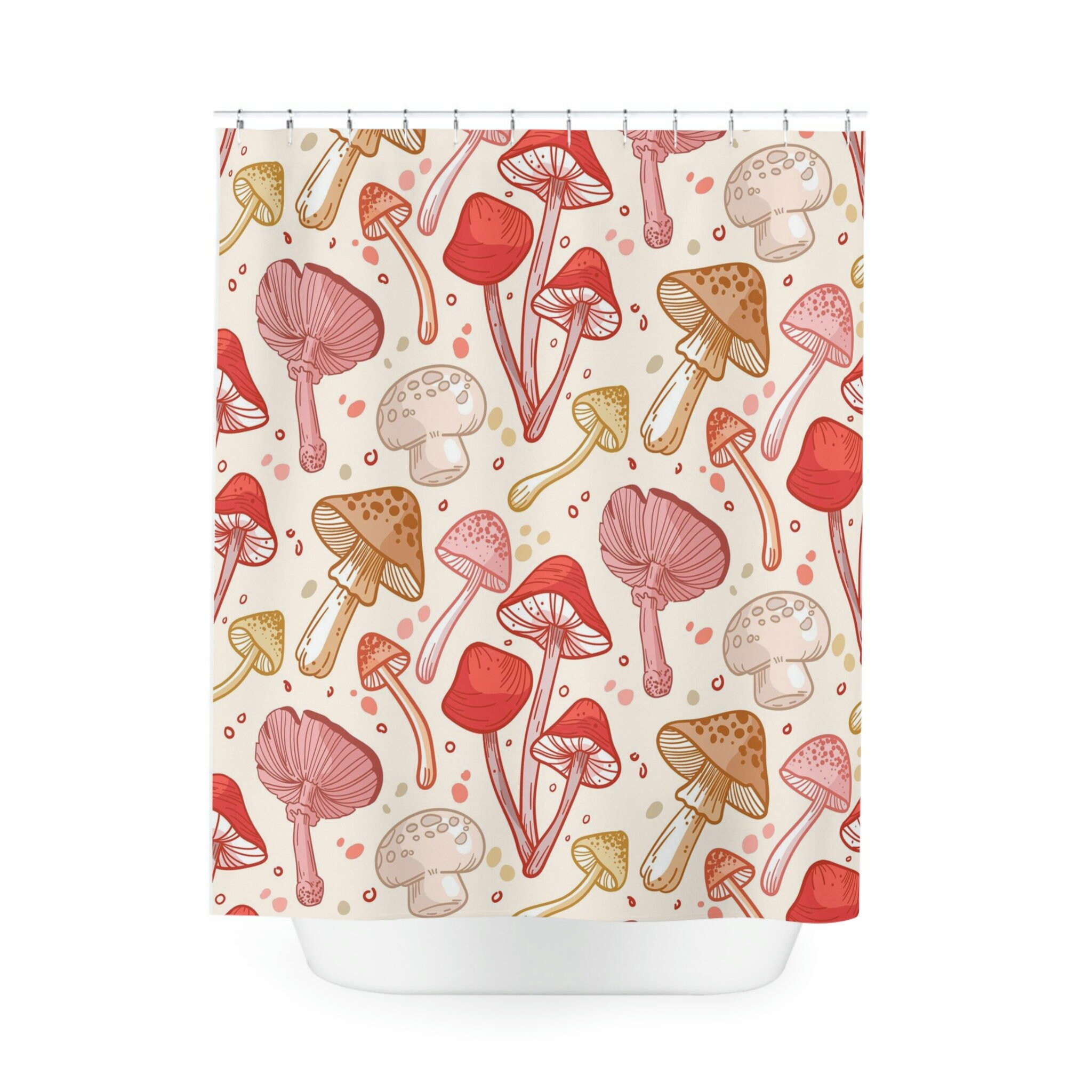 Unique Mushroom Print Shower Curtain - Personalized Retro Aesthetic Spring Decor for College Dorms