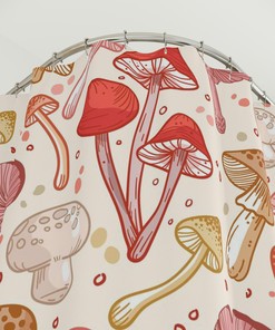 Unique Mushroom Print Shower Curtain - Personalized Retro Aesthetic Spring Decor for College Dorms