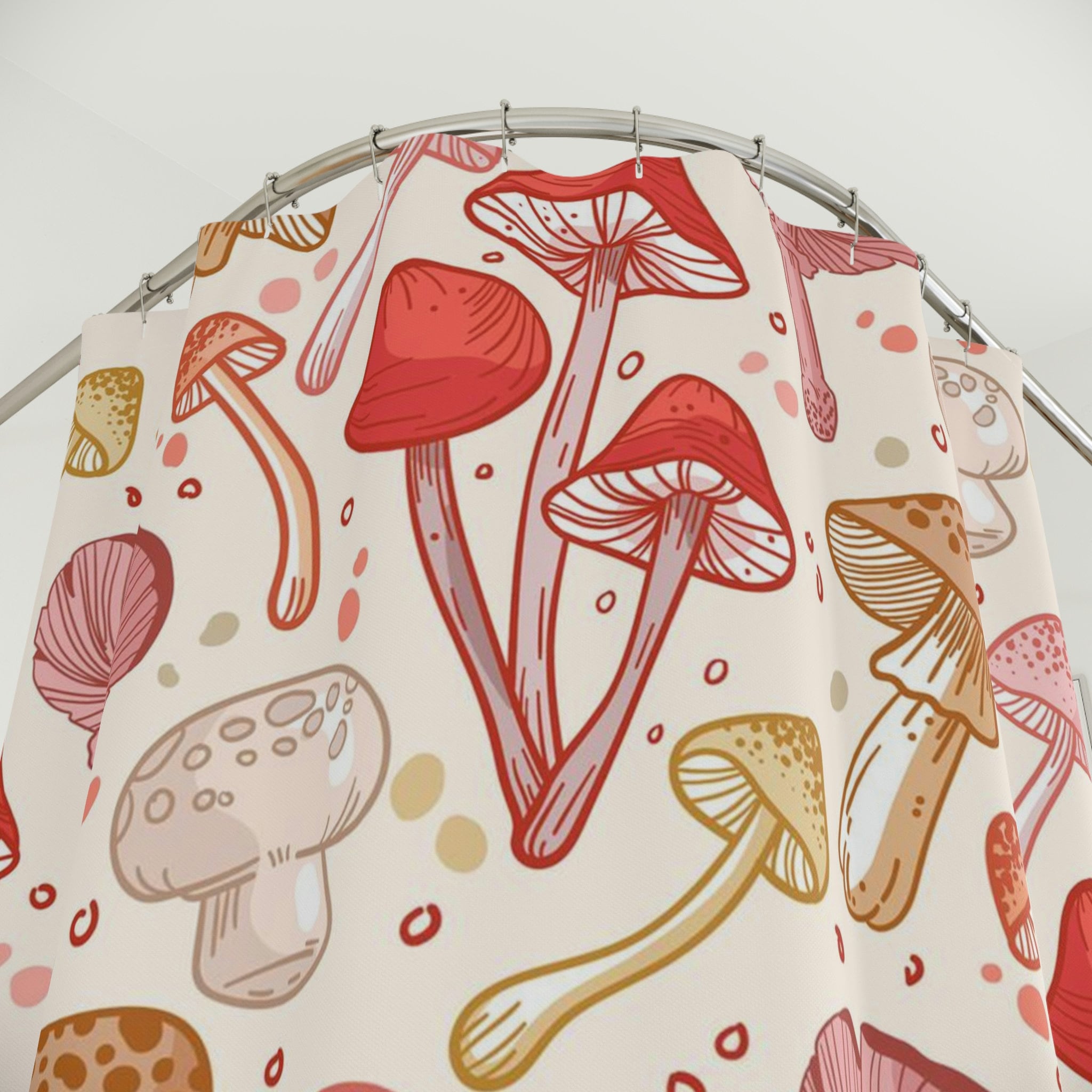 Unique Mushroom Print Shower Curtain - Personalized Retro Aesthetic Spring Decor for College Dorms