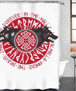 Unique Norse Decor Odin Rune Shower Curtain Design, 3D Printed Artwork for Bathroom/Washroom, Waterproof and Durable