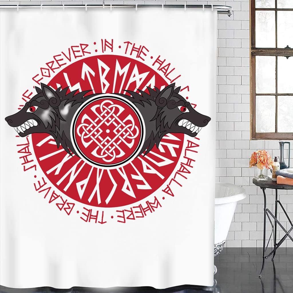 Unique Norse Decor Odin Rune Shower Curtain Design, 3D Printed Artwork for Bathroom/Washroom, Waterproof and Durable