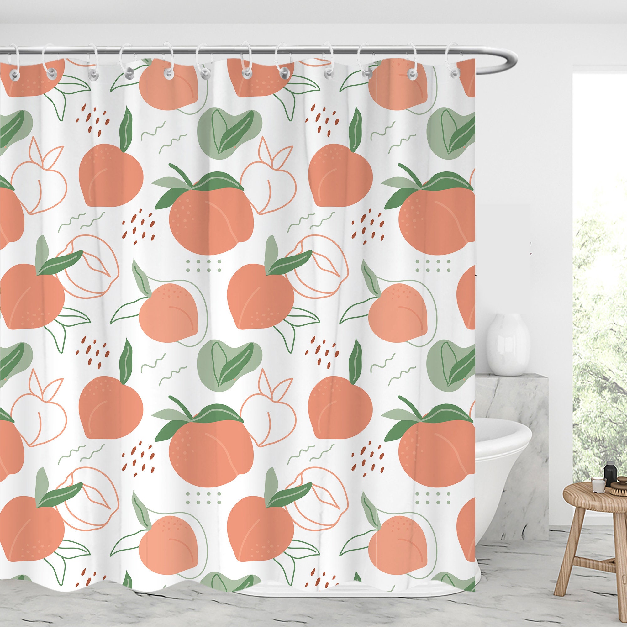 Unique Peach Fruits Bathroom Shower Curtain Design