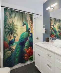 Unique Peacock Bird Lover Gift Shower Curtain - At Home Bathroom Decor