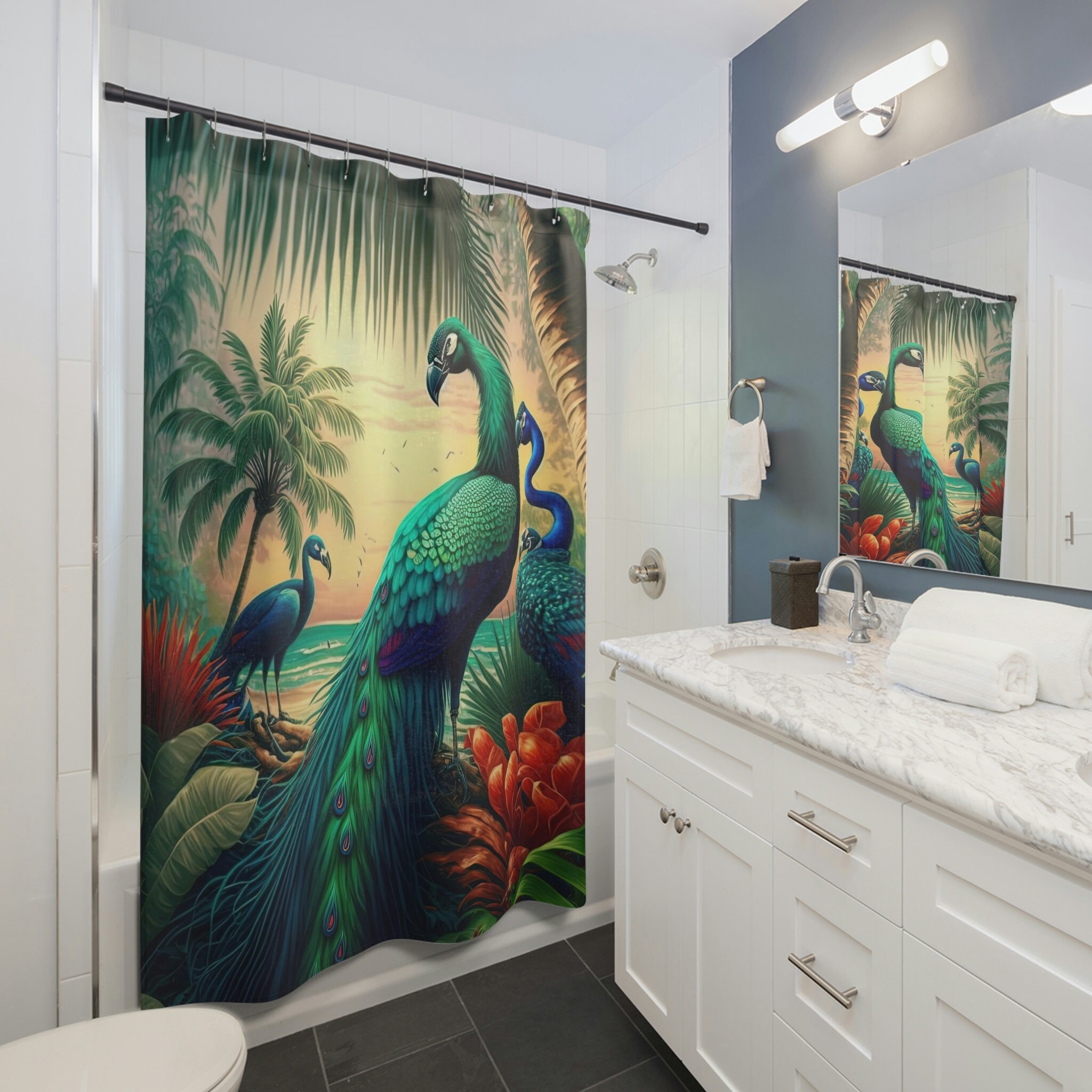 Unique Peacock Bird Lover Gift Shower Curtain - At Home Bathroom Decor