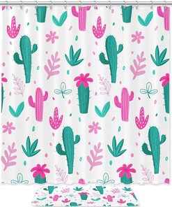 Unique Pink Cactus Waterproof Shower Curtain for Chic and Natural Bathroom