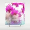 Unique Pink Flower and Geometric Pattern Shower Curtain for a Playful and Fun Bathroom