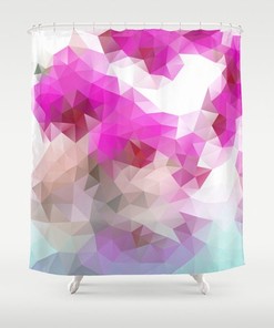 Unique Pink Flower and Geometric Pattern Shower Curtain for a Playful and Fun Bathroom