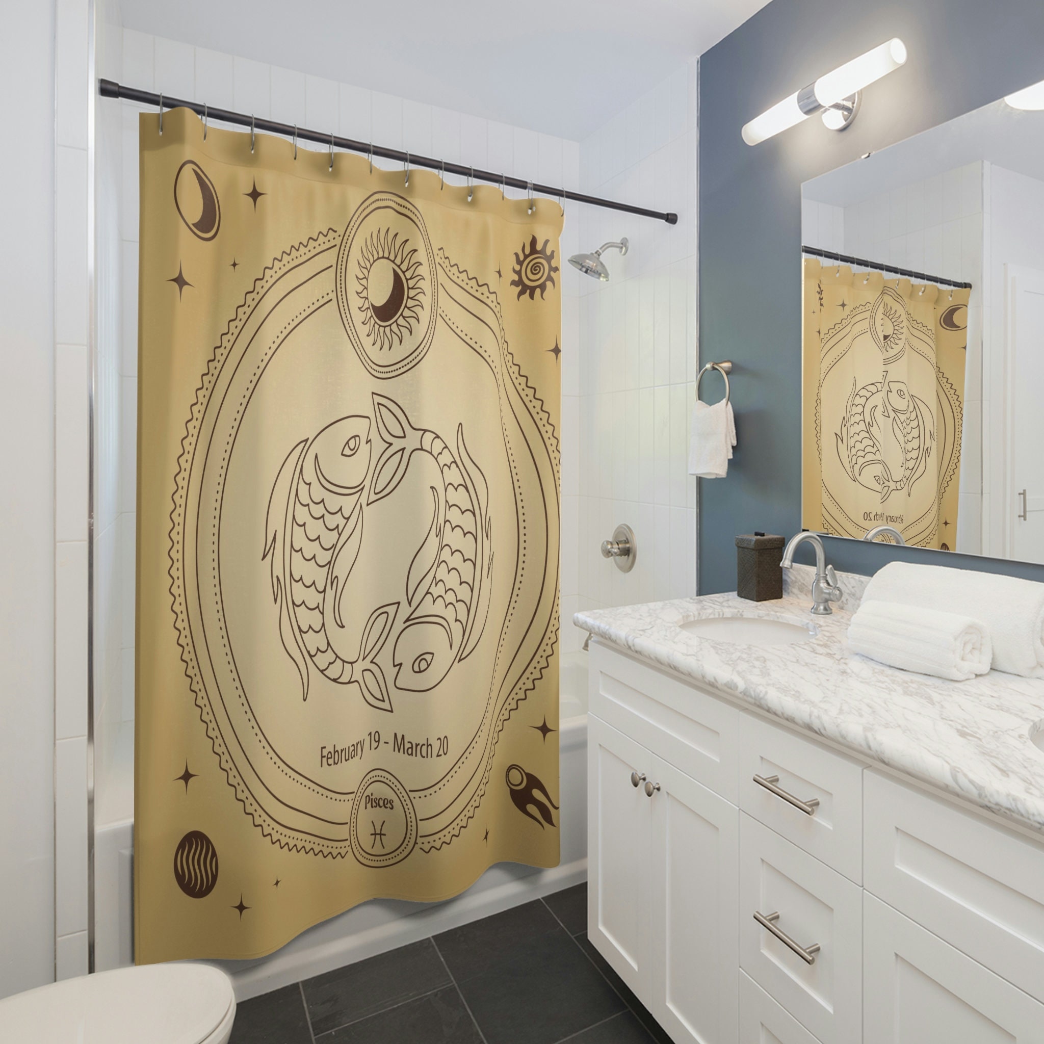 Unique Pisces Astrological Sign Shower Curtain for Horoscope Enthusiasts