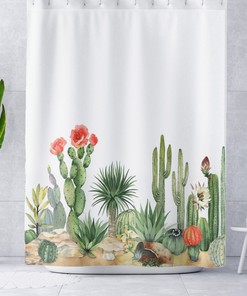 Unique Plant Bathroom Curtain Featuring Cactus Shower Curtain