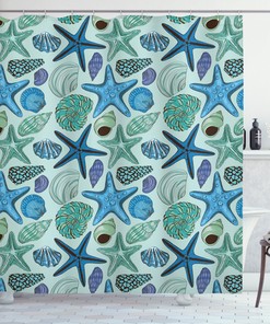 Unique Print Starfish Shower Curtain for Tropical Shells Bathroom