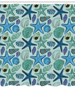 Unique Print Starfish Shower Curtain for Tropical Shells Bathroom