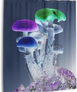 Unique Print Trippy Mushroom Shower Curtain for Bathroom Decor