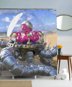 Unique Robot Shower Curtain with Octopus Design for College Bathroom Decor - Unbranded