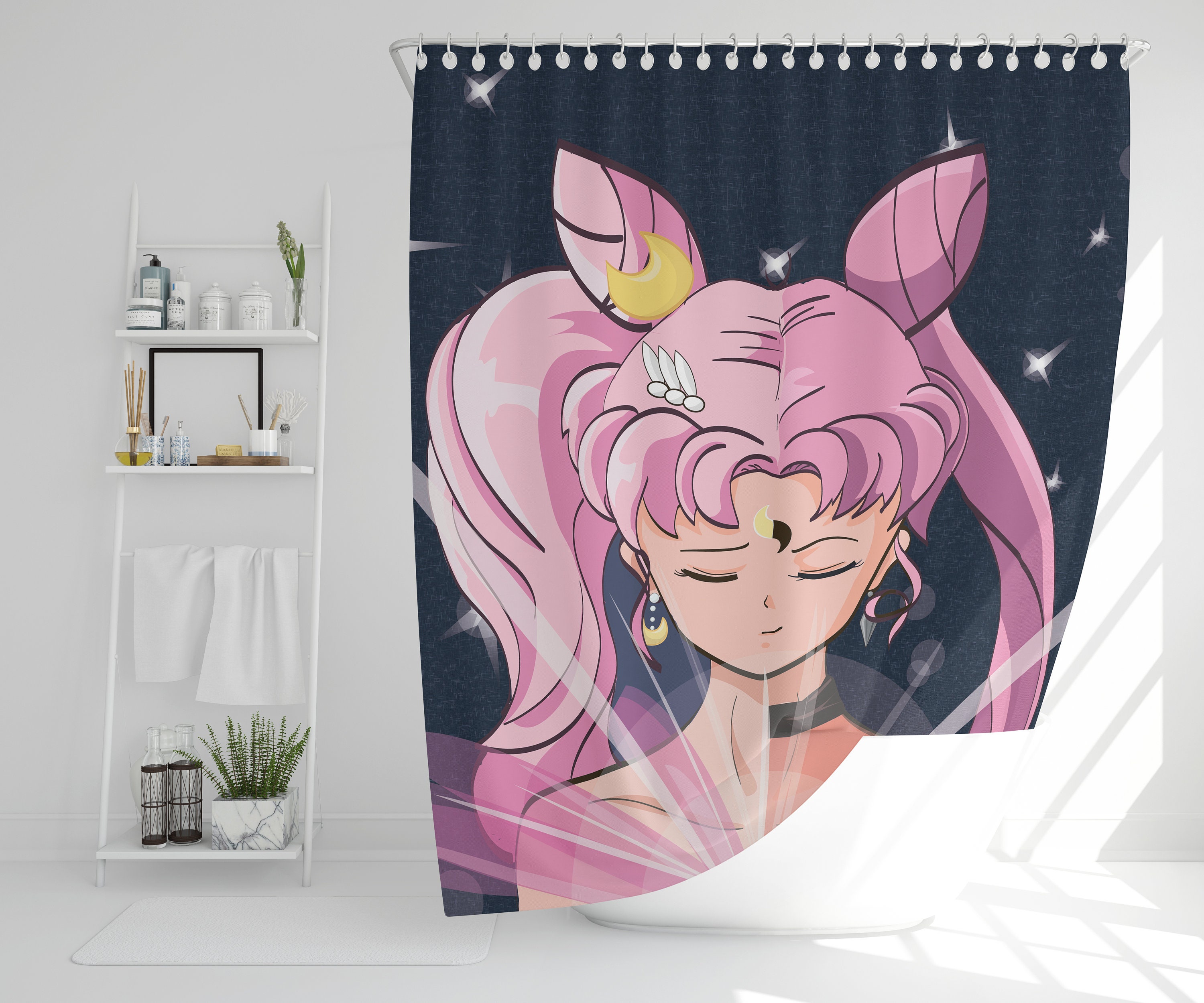 Unique Sailor Moon Anime Shower Curtain featuring Chibi Moon and Art Prints for a Quirky and Fun Bathroom