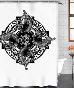 Unique Shower Curtain Ideas with Norse Decor Vikings Odin Rune Art, 3D Printed Bathroom Decor, Waterproof and Durable