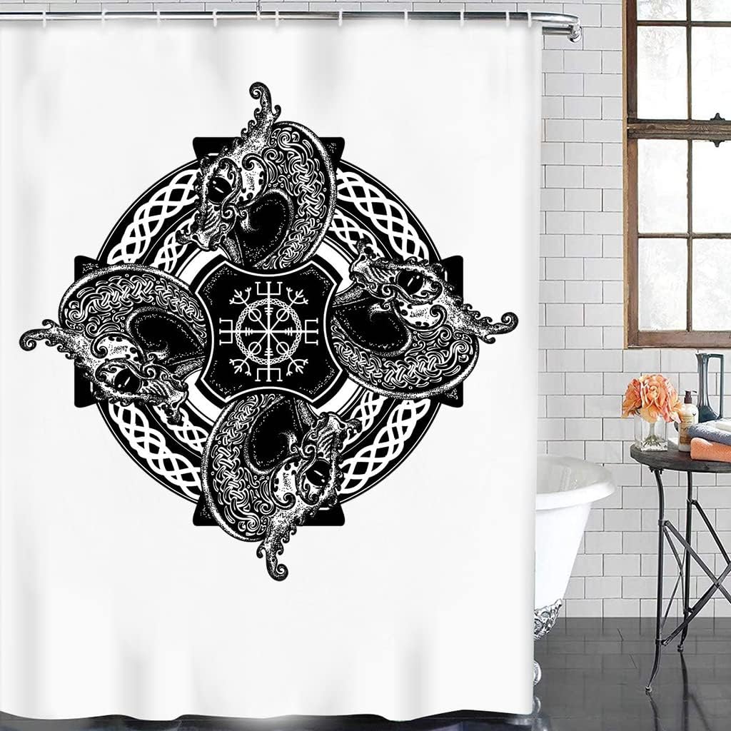 Unique Shower Curtain Ideas with Norse Decor Vikings Odin Rune Art, 3D Printed Bathroom Decor, Waterproof and Durable