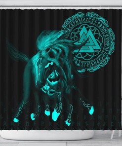 Unique Shower Curtain Ideas with Sleipnir Odin Green Pattern, Norse Vikings 3D Print Waterproof for Bathroom/Laundry