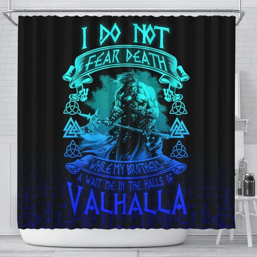 Unique Shower Curtain Ideas with Warrior Valhalla Norse Vikings Pattern, 3D Printed Bathroom/Laundry Cover Waterproof
