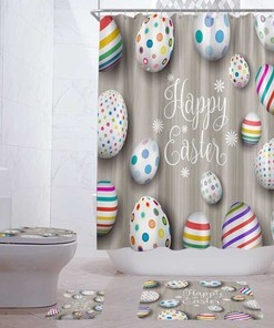 Unique Shower Curtain With Easter Bunny & Eggs - Festive Bathroom Decor