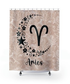 Unique Shower Curtain With Festive Aries Zodiac Sign Print