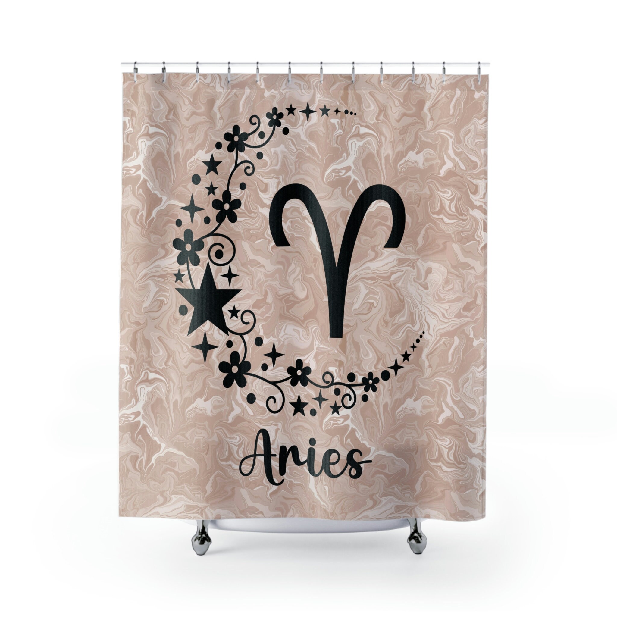 Unique Shower Curtain With Festive Aries Zodiac Sign Print