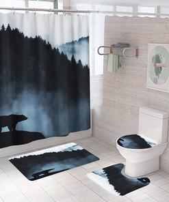 Unique Shower Curtain With Rustic Lodge Bear Moose Print, Perfect For Nature Lovers