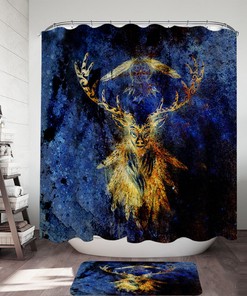 Unique Shower Curtain With Traps And Native American Deer Prints For Bathrooms