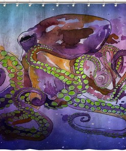 Unique Shower Curtain with Colorful Octopus Art Print Design