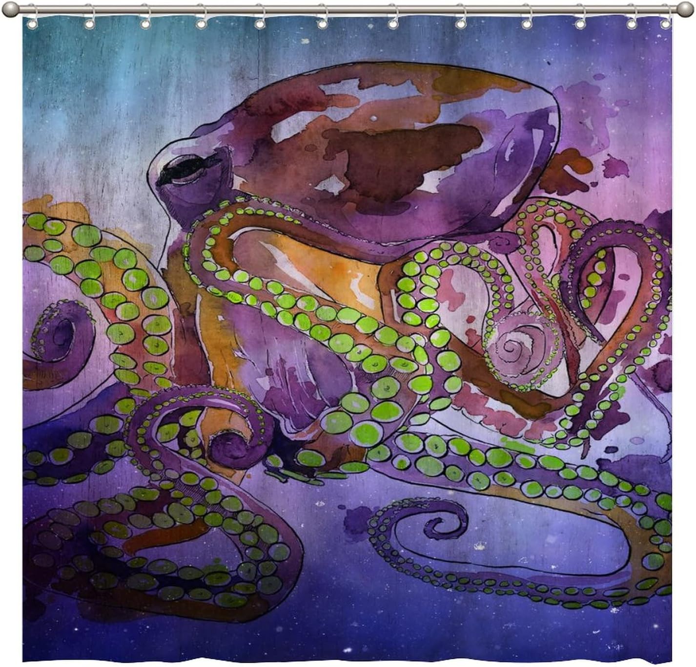 Unique Shower Curtain with Colorful Octopus Art Print Design